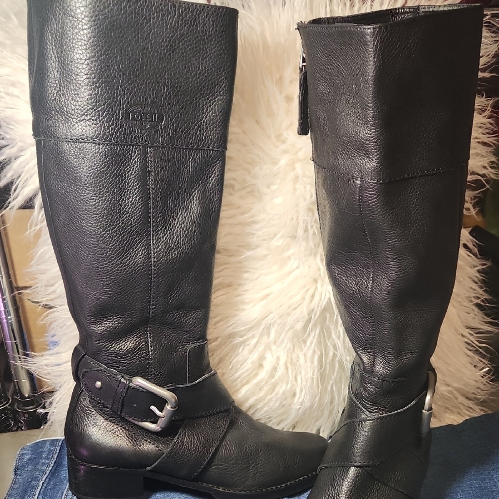 Y2K Fossil Black Leather Tall Boots 6.5